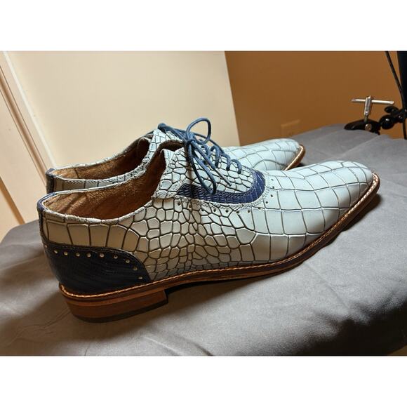 Stacy Adams Men’s Croc Embossed Leather Dress Shoes Blue Lace-Up Oxfords 10M